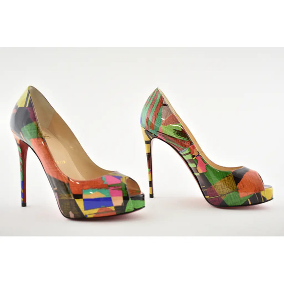 Christian Louboutin New Very Prive 120 Patent Mag Multicolor Peep Heel Pump 37 - Picture 4 of 12